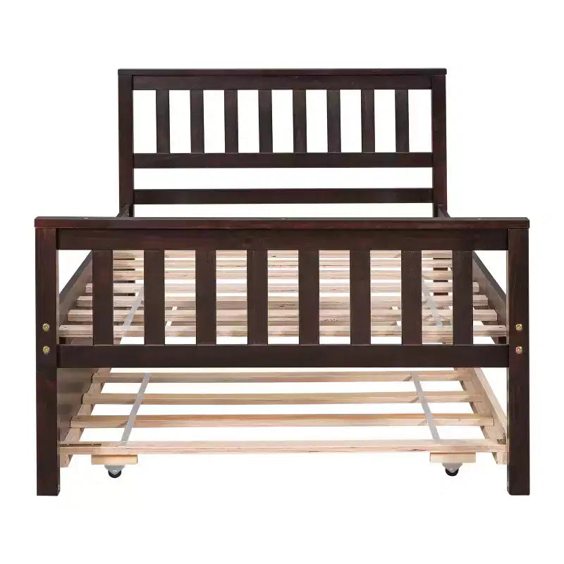 Cadre de lit plateforme en bois Whisen, taille double, avec lit gigogne, tête et pied de lit