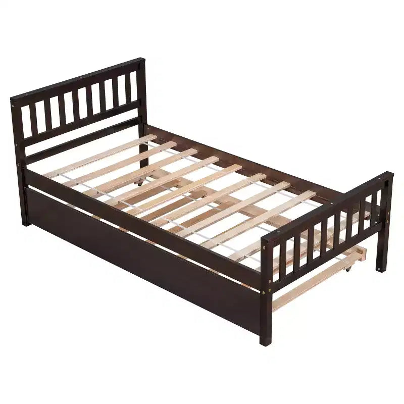 Cadre de lit plateforme en bois Whisen, taille double, avec lit gigogne, tête et pied de lit