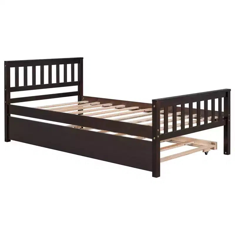 Cadre de lit plateforme en bois Whisen, taille double, avec lit gigogne, tête et pied de lit