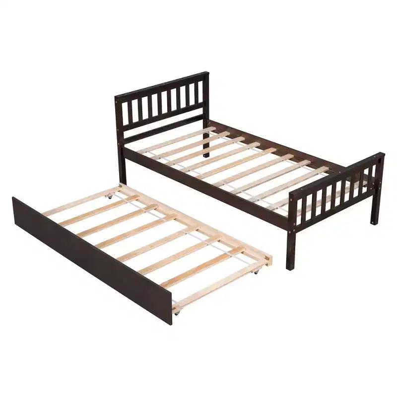 Cadre de lit plateforme en bois Whisen, taille double, avec lit gigogne, tête et pied de lit