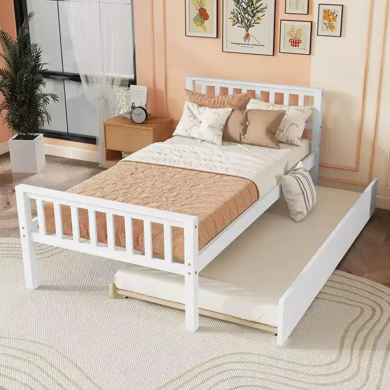 Cadre de lit plateforme en bois Whisen, taille double, avec lit gigogne, tête et pied de lit