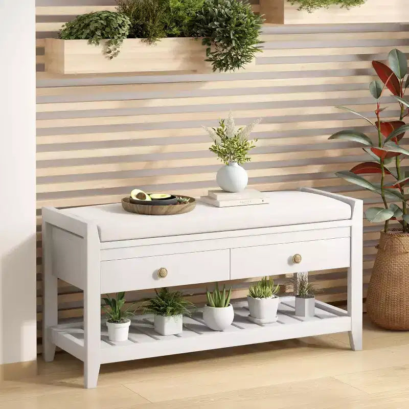 Tree City - Banc d'entrée 2-en-1 avec coussin et meuble à chaussures de rangement, 99 cm
