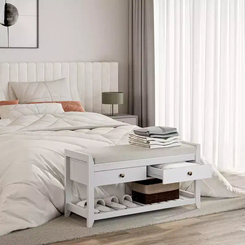 Tree City - Banc d'entrée 2-en-1 avec coussin et meuble à chaussures de rangement, 99 cm
