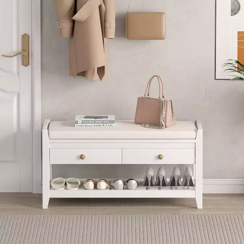 Tree City - Banc d'entrée 2-en-1 avec coussin et meuble à chaussures de rangement, 99 cm