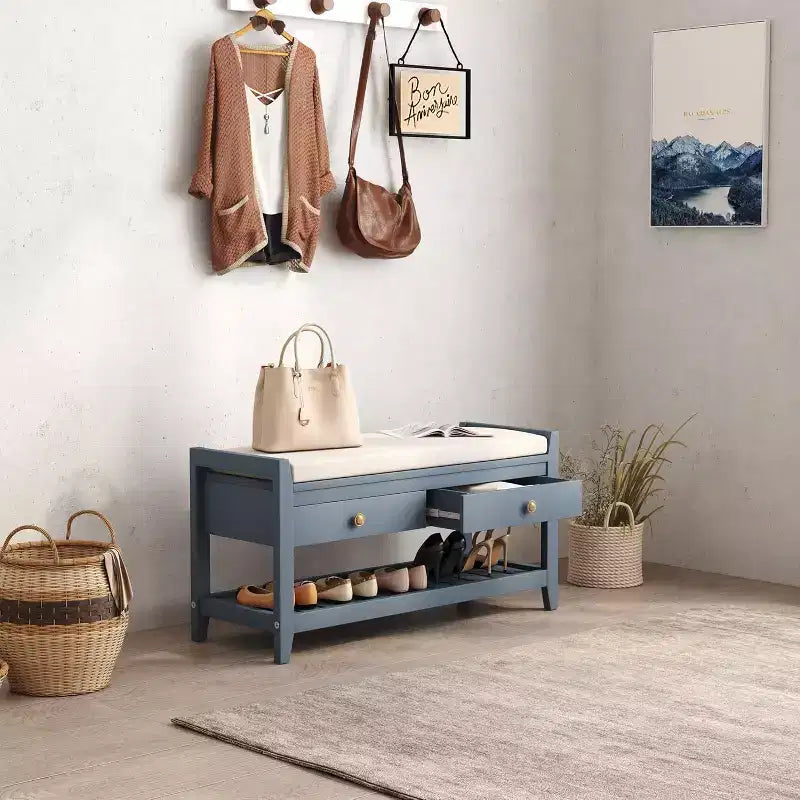 Tree City - Banc d'entrée 2-en-1 avec coussin et meuble à chaussures de rangement, 99 cm