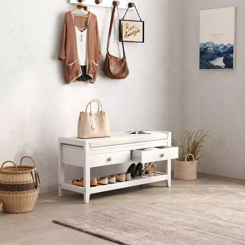 Tree City - Banc d'entrée 2-en-1 avec coussin et meuble à chaussures de rangement, 99 cm