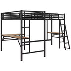 Whisen Lit mezzanine double en métal 117,9 po L x 77,9 po l x 68,1 po H avec 2 bureaux intégrés et 2 échelles – Noir
