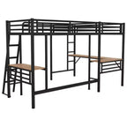Whisen Lit mezzanine double en métal 117,9 po L x 77,9 po l x 68,1 po H avec 2 bureaux intégrés et 2 échelles – Noir