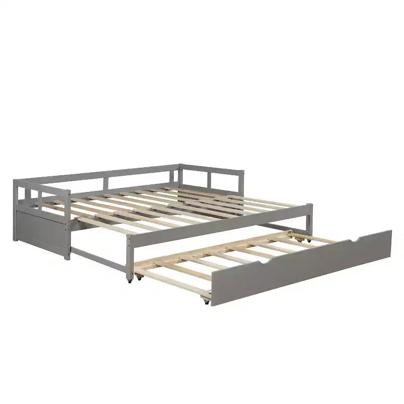 Lit de repos Whisen en bois avec lit gigogne, cadre de lit de repos extensible de taille jumelle à grand lit