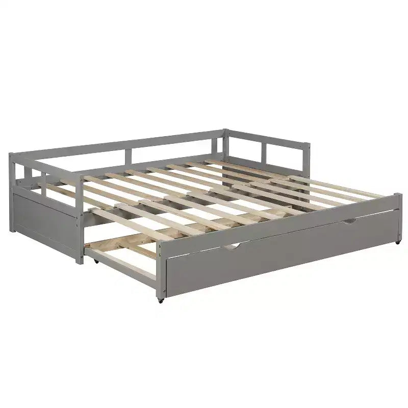 Lit de repos Whisen en bois avec lit gigogne, cadre de lit de repos extensible de taille jumelle à grand lit