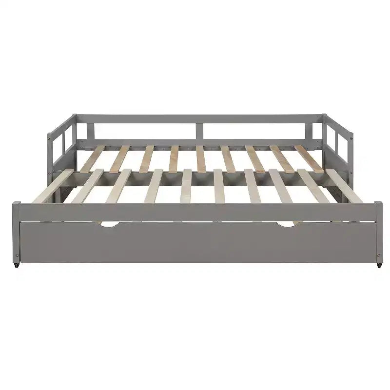 Lit de repos Whisen en bois avec lit gigogne, cadre de lit de repos extensible de taille jumelle à grand lit