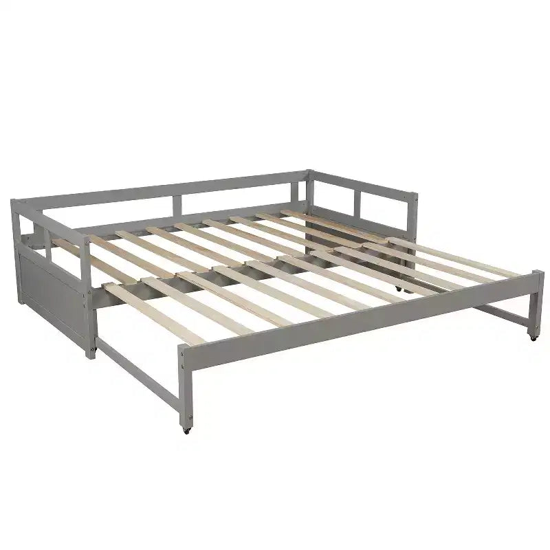 Lit de repos Whisen en bois avec lit gigogne, cadre de lit de repos extensible de taille jumelle à grand lit