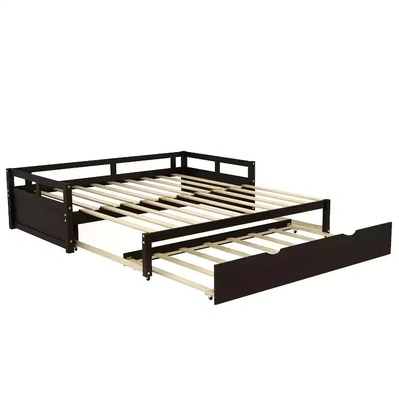 Lit de repos Whisen en bois avec lit gigogne, cadre de lit de repos extensible de taille jumelle à grand lit