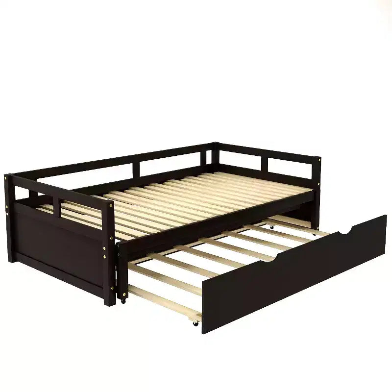 Lit de repos Whisen en bois avec lit gigogne, cadre de lit de repos extensible de taille jumelle à grand lit