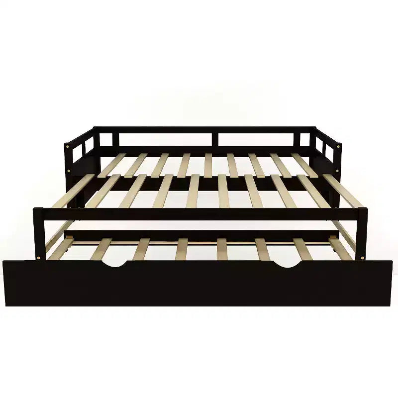 Lit de repos Whisen en bois avec lit gigogne, cadre de lit de repos extensible de taille jumelle à grand lit