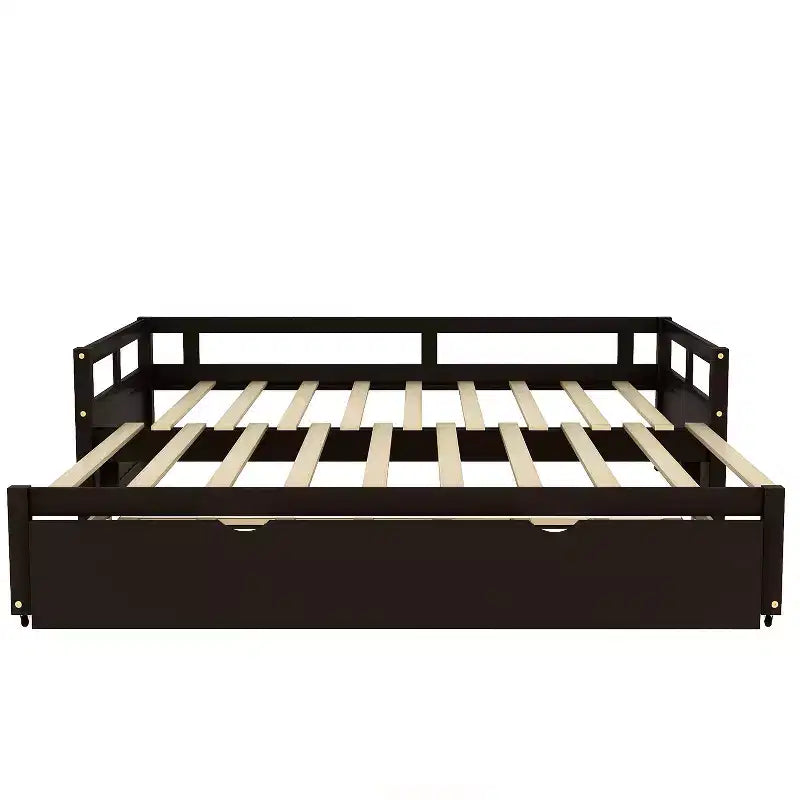 Lit de repos Whisen en bois avec lit gigogne, cadre de lit de repos extensible de taille jumelle à grand lit