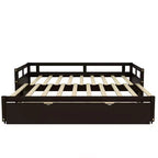 Lit de repos Whisen en bois avec lit gigogne, cadre de lit de repos extensible de taille jumelle à grand lit