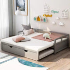 Lit de repos Whisen en bois avec lit gigogne, cadre de lit de repos extensible de taille jumelle à grand lit