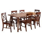 Christopher Knight Home Ensemble de salle à manger 7 pièces en bois d'acacia de style fermette Marseille avec chaises acajou foncé