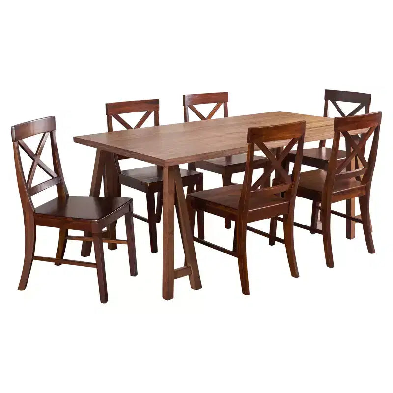 Christopher Knight Home Ensemble de salle à manger 7 pièces en bois d'acacia de style fermette Marseille avec chaises acajou foncé