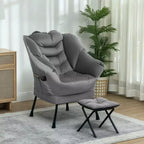HOMCOM Fauteuil relax avec ottoman, Fauteuil de salon rembourré en tissu avec accoudoirs et poches latérales