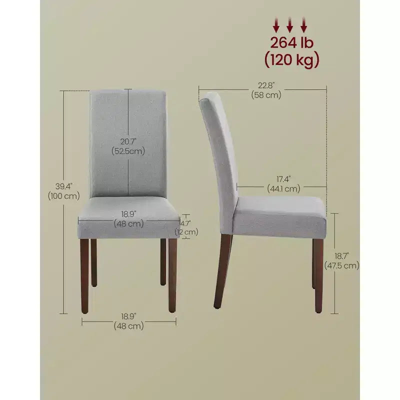 VASAGLE Chaises de Salle à Manger, Lot de 2 Chaises, Chaises Parsons, Assise Épaisse, Housse en Tissu Amovible, Dossier Haut, 58 x 48 x 100 cm