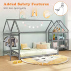 Lit cabane double Costway Montessori au sol avec étagères de rangement détachables Gris/Blanc