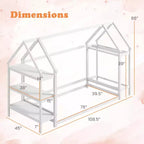 Lit cabane double Costway Montessori au sol avec étagères de rangement détachables Gris/Blanc
