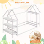 Lit cabane double Costway Montessori au sol avec étagères de rangement détachables Gris/Blanc