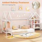 Lit cabane double Costway Montessori au sol avec étagères de rangement détachables Gris/Blanc