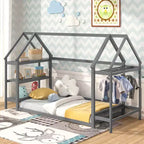 Lit cabane double Costway Montessori au sol avec étagères de rangement détachables Gris/Blanc