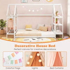 Lit cabane double Costway Montessori au sol avec étagères de rangement détachables Gris/Blanc
