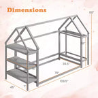 Lit cabane double Costway Montessori au sol avec étagères de rangement détachables Gris/Blanc