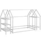 Lit cabane double Costway Montessori au sol avec étagères de rangement détachables Gris/Blanc