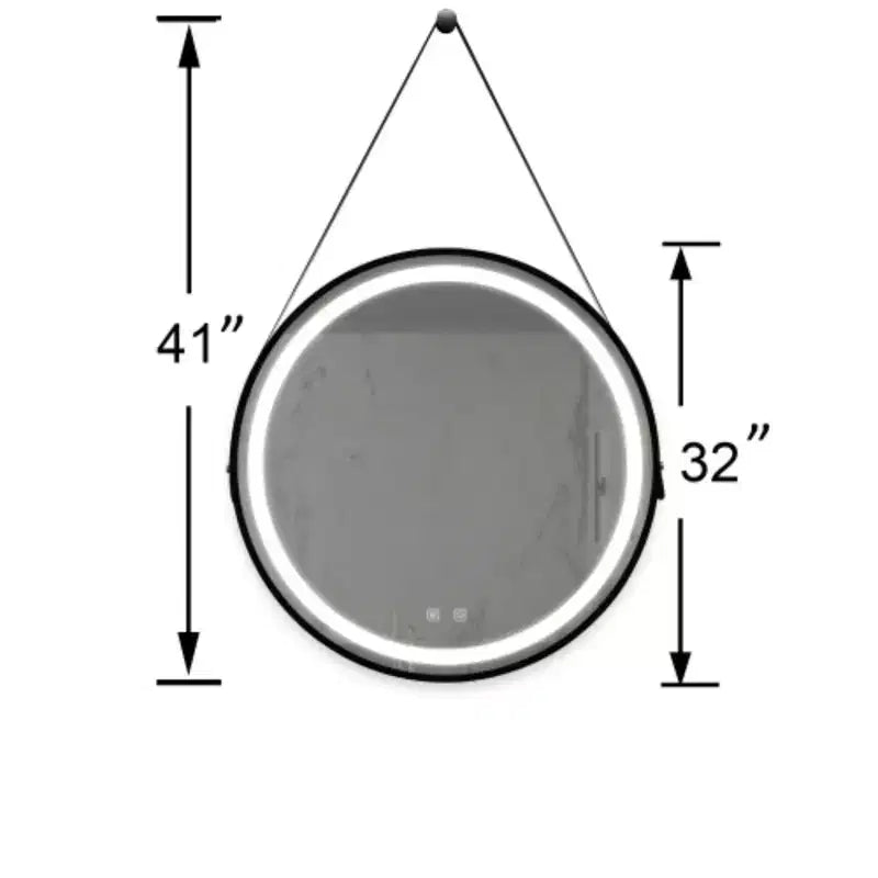Miroir de courtoisie de salle de bain 32 pouces avec éclairage LED, élégant, avec fond lumineux, cadre en alliage d'aluminium noir, haute luminosité, tactile dimmable, contrôle par interrupteur mural