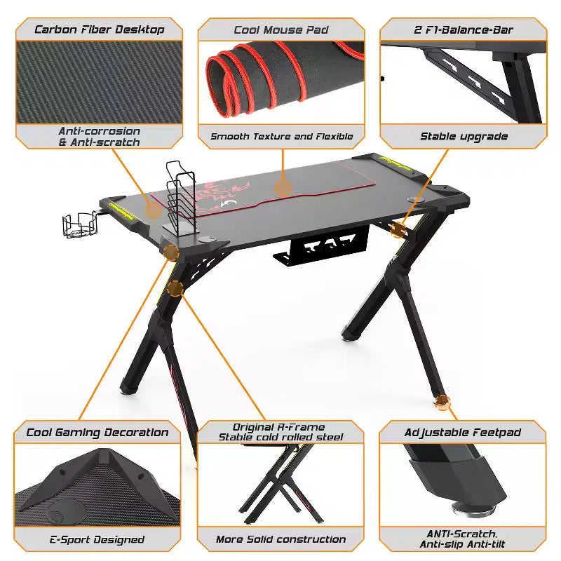 Bureau de jeu 44x25 avec pieds en R