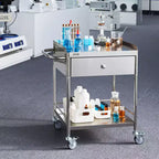 VEVOR Medical Cart, 2-Layer Stainless Steel Cart 220 lbs Weight Capacity, Lab Utility Cart with 360 Silent Wheels and a Drawer