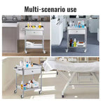 Chariot médical VEVOR, chariot en acier inoxydable à 2 niveaux, capacité de charge de 100 kg, chariot de laboratoire avec roues silencieuses à 360° et un tiroir