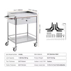 Chariot médical VEVOR, chariot en acier inoxydable à 2 niveaux, capacité de charge de 100 kg, chariot de laboratoire avec roues silencieuses à 360° et un tiroir