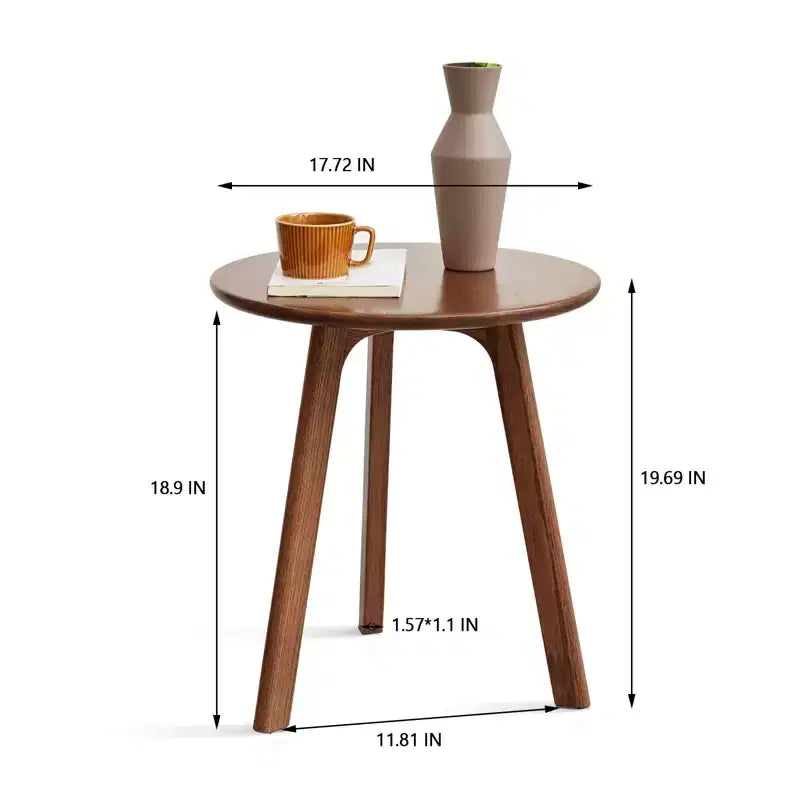 GDFStudio Wallis Table d'appoint ronde minimaliste à trois pieds en chêne massif de 50 cm de hauteur