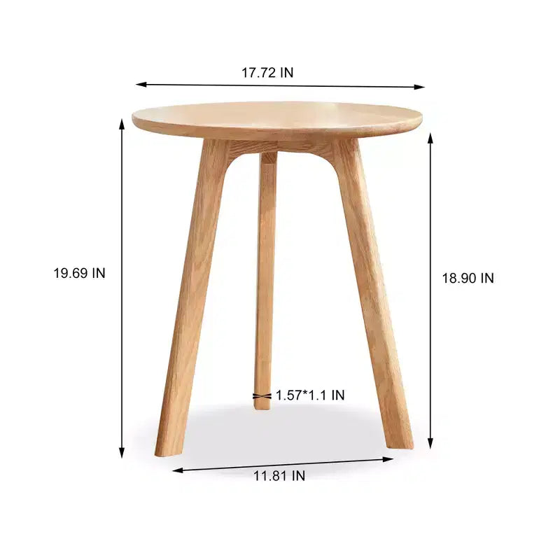 GDFStudio Wallis Table d'appoint ronde minimaliste à trois pieds en chêne massif de 50 cm de hauteur