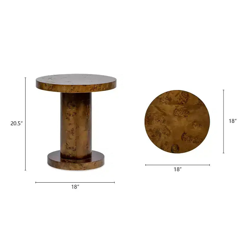 Jennifer Taylor Home Bolin Table d'appoint ronde de 45 cm avec piliers et accents en loupe, Noyer brun