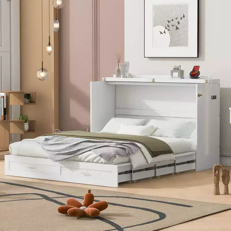 Lit escamotable grand lit Whisen Clever Design, se plie en armoire avec tiroir et ports USB