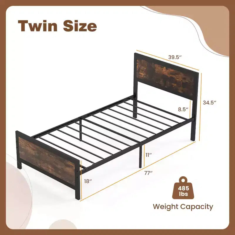 Cadre de Lit en Métal Costway avec Tête de Lit et Pied de Lit, Sommier à Lattes en Métal pour Lit Jumeau/Double/Queen Size