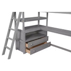 Lit mezzanine double/grand format avec bureau et étagères, cadre de lit mezzanine en bois de pin avec deux tiroirs intégrés - ModernLuxe