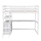 Lit mezzanine double/grand format avec bureau et étagères, cadre de lit mezzanine en bois de pin avec deux tiroirs intégrés - ModernLuxe