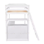 Lit mezzanine double/grand format avec bureau et étagères, cadre de lit mezzanine en bois de pin avec deux tiroirs intégrés - ModernLuxe