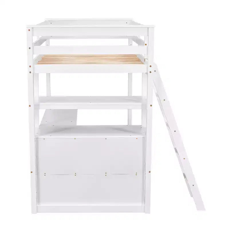 Lit mezzanine double/grand format avec bureau et étagères, cadre de lit mezzanine en bois de pin avec deux tiroirs intégrés - ModernLuxe