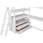 Lit mezzanine double/grand format avec bureau et étagères, cadre de lit mezzanine en bois de pin avec deux tiroirs intégrés - ModernLuxe