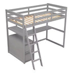 Lit mezzanine double/grand format avec bureau et étagères, cadre de lit mezzanine en bois de pin avec deux tiroirs intégrés - ModernLuxe